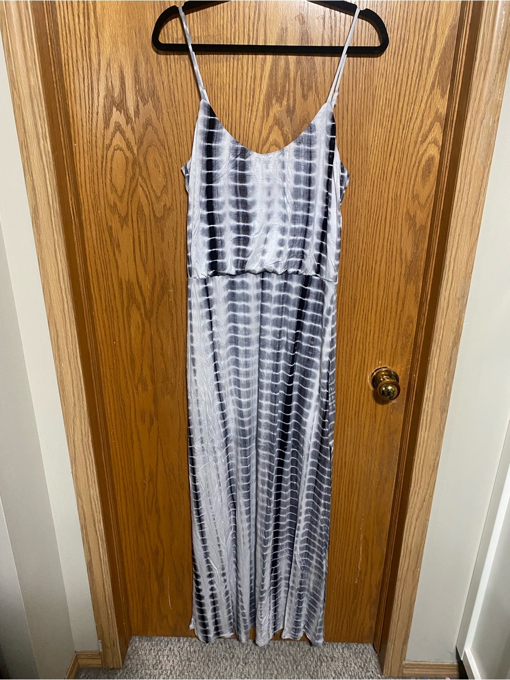 Women's Black & White Tie-Dye Spaghetti Strap Maxi Dress